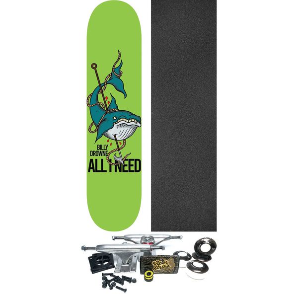 All I Need Skateboards Billy Drowne Whale Skateboard Deck - 8.3" x 32" - Complete Skateboard Bundle